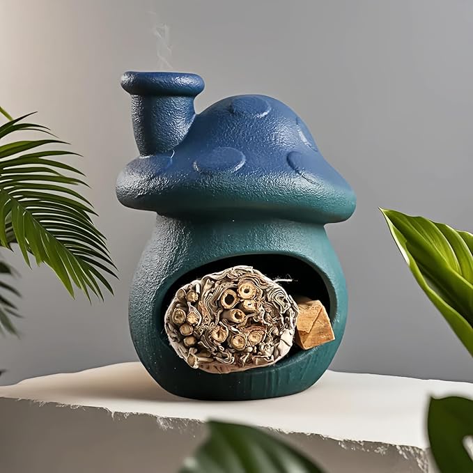 Mushroom Incense Holder, Ceramic Palo Santo Holder – Suitable for Burning Sage & Palo Santo - Mini Chimenea-Style Burner, an Incense Burner for Spiritual Meditation, Yoga or Home Decoration