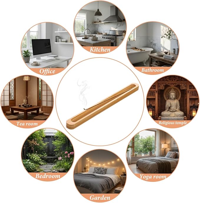 Sibba 3 PCS Natural Bamboo Incense Holder with Adjustable Angle Ash Catch 9.06In Incense Burner for Meditation Yoga Home Office Zen Decor Aromatherapy Spiritual Gift Relaxation Stick Incenses Holder