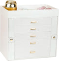 BOOVO Large Jewelry Boxes For Women (Pearl White, 6 Layer) | 6 Layers Jewelry Organizer Box With Cosmetic Storage Drawer, Necklace Ring Jewelry Organizer Box