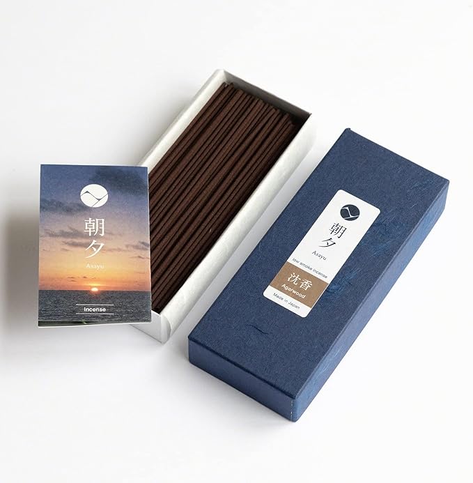 Asayu Japan Low Smoke Incense Gift Set with Incense Holder and Brass Stand, Agarwood Incense Sticks with Zen Holder