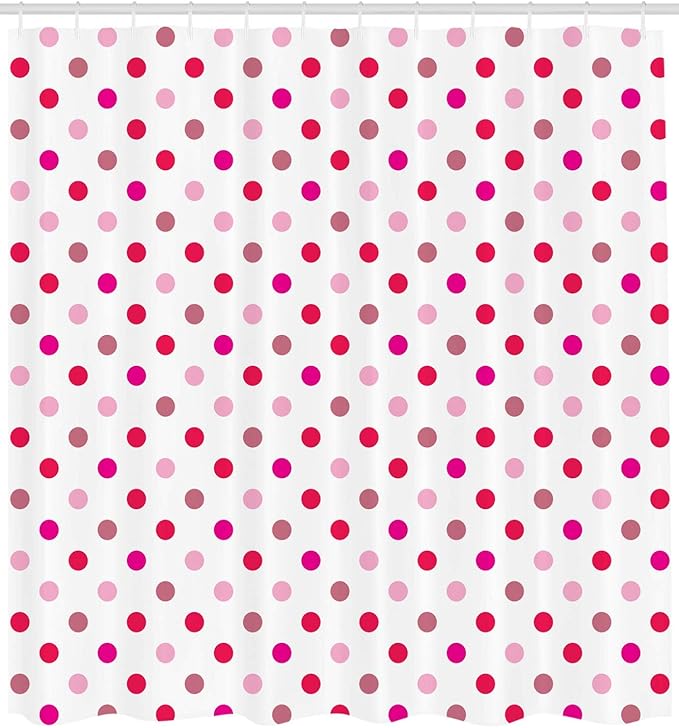 Ambesonne Polka Dots Shower Curtain, Polka Dots Pattern Consisting of an Array of Filled Circles Pop Art, Cloth Fabric Bathroom Decor Set with Hooks, 69" W x 70" L, Pink Fuchsia