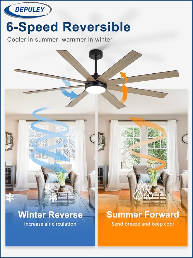 Depuley 66" Ceiling Fans with Lights: Large Indoor/Outdoor Ceiling Fan for Patios Living Room - 8 Blades Wooden Dimmable Ceiling Fans with Remote APP Control Timer Reversible Quiet DC Motor 6 Speeds