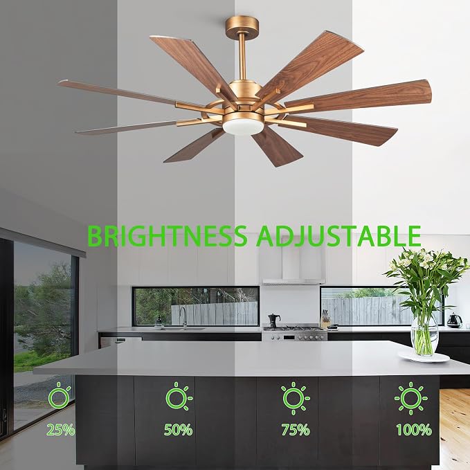 60 inch Gold Ceiling Fans with Lights and Remote, Indoor & Outdoor Large Industrial Ceiling Fan for Gazebo Living Room Garage, High Modern Big Ceiling Fan Quiet DC Motor, 3 CCT, Timer, 6 Speed