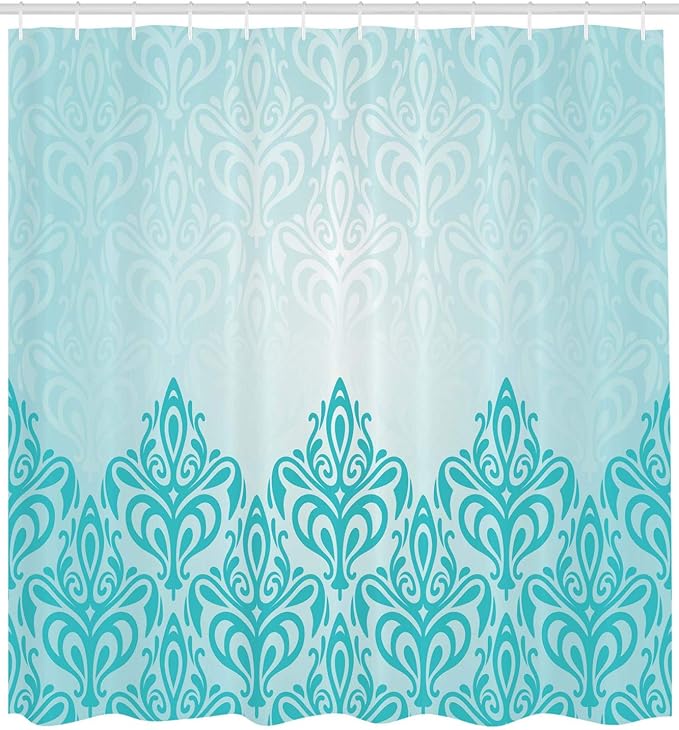 Ambesonne Turquoise Shower Curtain, Retro Style Medieval European Victorian Gradient Royal Pale Patterns Artwork Print, Cloth Fabric Bathroom Decor Set with Hooks, 69" W x 70" L, Blue