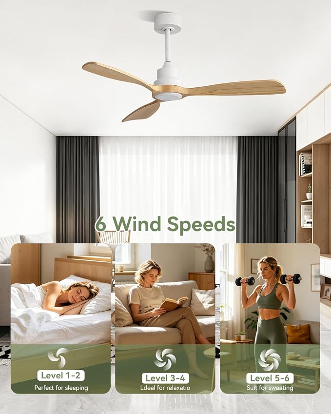Sofucor 48 Inch Smart Ceiling Fan No Light-Outdoor Smart Ceiling Fan with Alexa/Google/APP/Remote Control,Wood Blades Ceiling Fan Without Light,Modern Ceiling Fan for Indoor Bedroom/Living Room/Patios