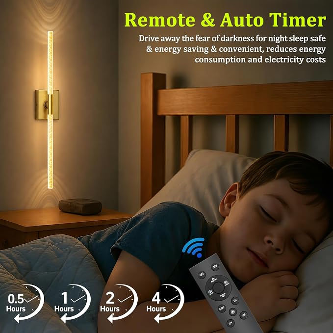 iThird Crystal Bubble Gold Wall Sconces Set of 2: 10000mAh Rechargeable Wireless Lights with Remote & 360° Rotate, 4 Color Temps Dimmable, 31" Lamp Decor for Bedroom Living Room Mirror
