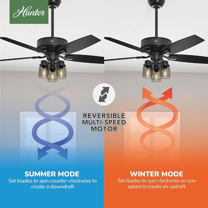 Hunter Bennett, Indoor, Ceiling Fan, Standard Mount, 52 inch, Matte Black