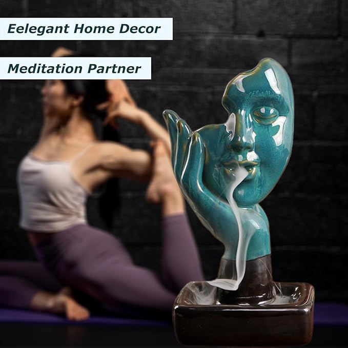 YYW Thinking Statue Backflow Incense Holder Incense Burner Waterfall Aromatherapy Ornament Home Decor with Incense Cones and Incense Stick