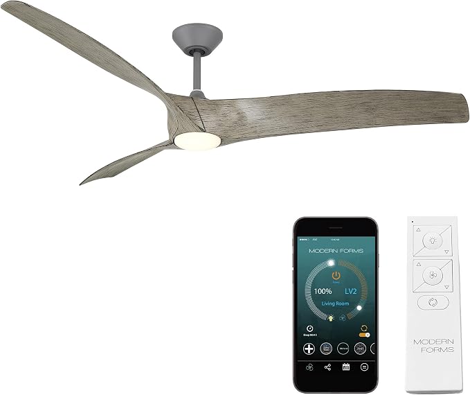 Modern Forms Zephyr 3 Blade 72 in. Indoor and Outdoor Smart Downrod Ceiling Fan with Remote Control - Integrated LED Selectable 4CCT 2700K-3000K-4000K-5000K - Graphite/Weathered Wood