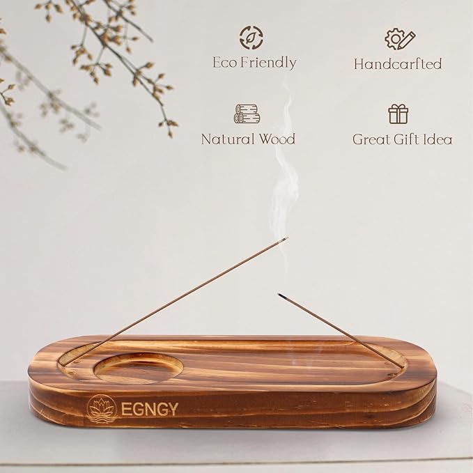 Handcrafted Palo Santo and Sage Holder, 4 in 1 Incense Sticks and Candle Holder for Burning Sage, Natural Wood Burner Holder, Ideal Spiritual Meditation Gift