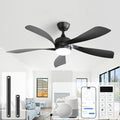 Sofucor 52" Smart Ceiling Fan, Indoor/Outdoor Black Ceiling Fans with Lights and Remote, Works with Alexa/Google/App, 3-Color Light 6-Speed Timing Reversible DC Motor for Bedroom Living Room Patio
