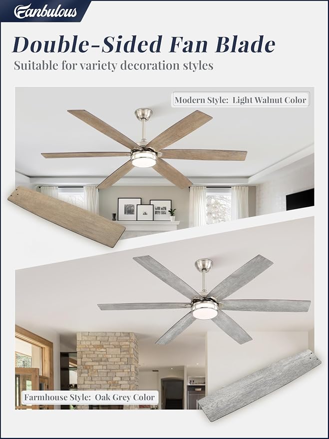 Fanbulous 65 Inch Ceiling Fans with Lights, Farmhouse Large Ceiling Fans with Remote, Brown&Grey Modern Ceiling Fan with LED Light, Quiet DC Motor for Living Room, Bedroom, Kitchen, Indoor