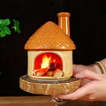 Mougigi Mini Ceramic Palo Santo Burner - Yellow House Chiminea Incense Holder with Stable Base, Ideal for Smudging Sage, Burning Incense Cones - Perfect for Meditation, Yoga, Altars, Home Decor