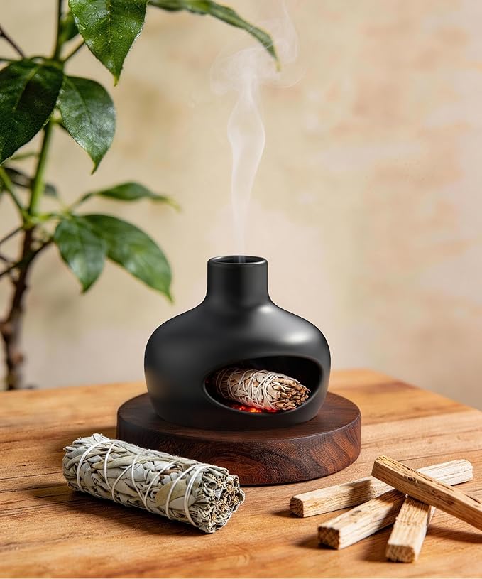 Palo Santo Holder - Modern Chiminea Incense Burner for Yoga, Meditation, and Anxiety Relief - Wood Sticks Dish, Sage Ash Catcher, Smudge Bowl, Cone Burner - Cauldron