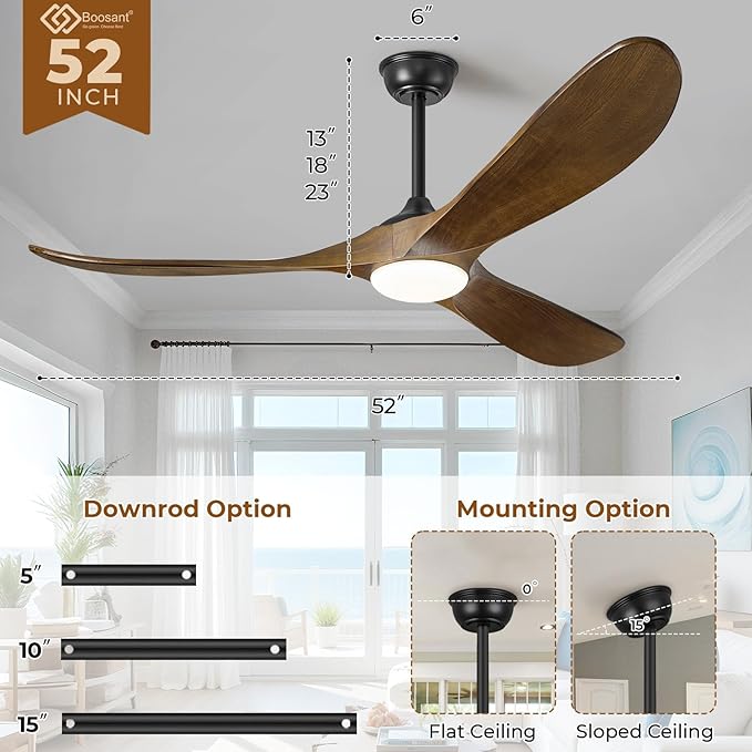 52" Ceiling Fans with Lights and Remote Control, Outdoor Ceiling Fan with Lights High CFM Dimmable Quiet 3 Blade Wood Walnut Ceiling Fan,Oil Rubbed Bronze