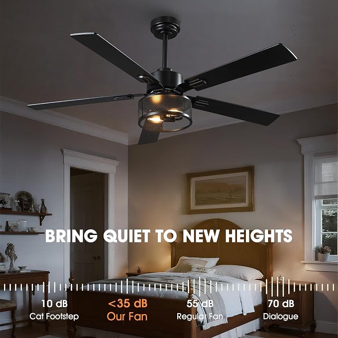Ceiling Fans with Lights and Remote Control, 52 Inch Farmhouse Ceiling Fan for Living Room, 5 Dual Finish Blades, 6-Speed Adjustable and Reversible DC Motor with Timer & APP Control for Indoor/Outdoor