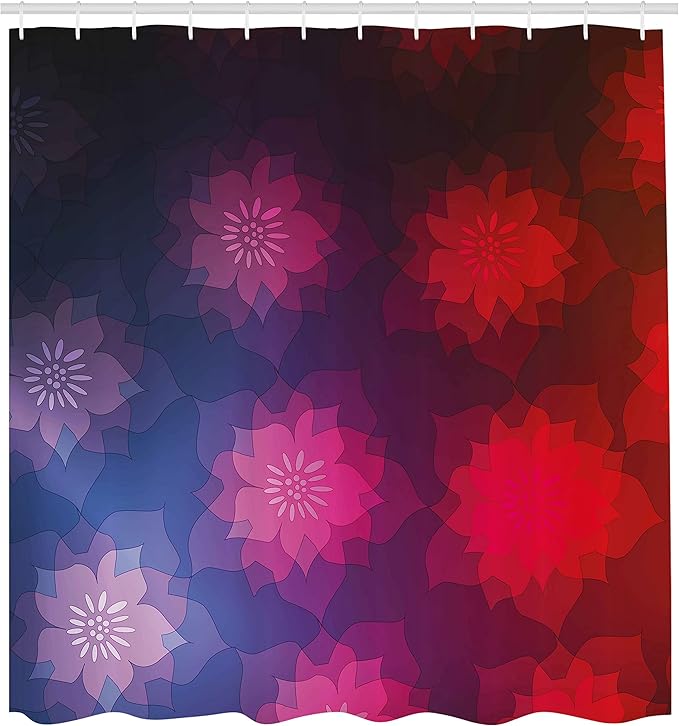 Ambesonne Abstract Shower Curtain, Rainbow Colored Ombre Design with Floral Flower Detailed Image, Cloth Fabric Bathroom Decor Set with Hooks, 69" W x 84" L, Pink Purple