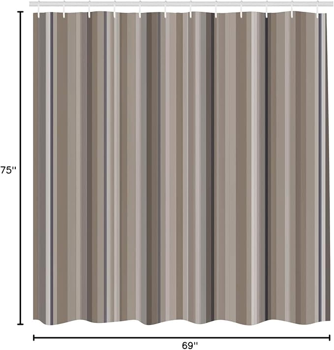 Ambesonne Stripes Shower Curtain, Abstract Ocean Inspired Palette Lines Geometrical Image Illustration, Cloth Fabric Bathroom Decor Set with Hooks, 75" Long, Warm Taupe
