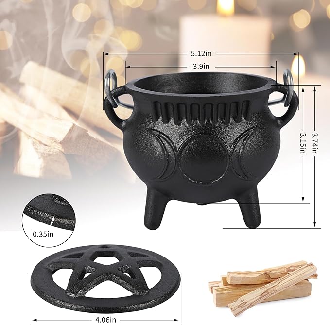 Cast Iron Sacred Incense Holder, Small Three-Legged Cast Iron Pot, Incense Burner, Suitable for Yoga Meditation and Energy Cleansing, Sage Burning, Candle Holder Rituals and Decorations