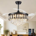 TXCSLY 42" Fandelier Ceiling Fan with Light, Crystal Chandelier Fan with Retractable Blades Dimmable Crystal Ceiling Fan Chandelier for Bedroom Living Room Dining Room-Black
