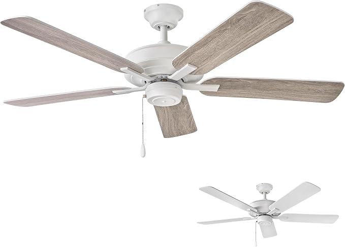 Hinkley Metro 52" Indoor White Ceiling Fan No Light, Traditional Style, Reversible Wooden Fan Blades, Chalk White and Weathered Wood, Remote Sold Separately