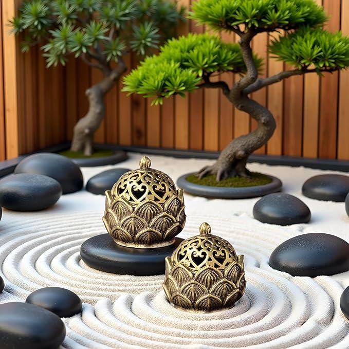 2Pcs Pure Copper Fortune Lotus Incense Holder, Black Brass Cone Incense Burner Holder, Home, Meditation Decor (1.18×1.1")