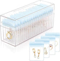 HOMEHIVE Acrylic Jewelry Box Organizer, Clear Jewelry Organizer Holder with 20 Portable Anti Tarnish Jewelry bags, Travel Jewelry Case for Earrings/Rings/Necklaces for Women Girls, Blue