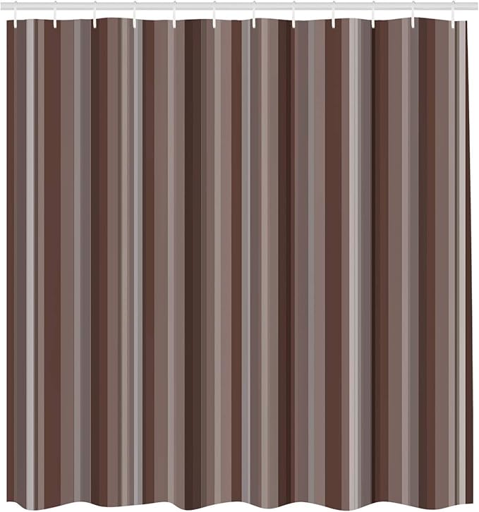 Ambesonne Stripes Shower Curtain, Abstract Ocean Inspired Palette Lines Geometrical Image Illustration, Cloth Fabric Bathroom Decor Set with Hooks, 70" Long, Dark Warm