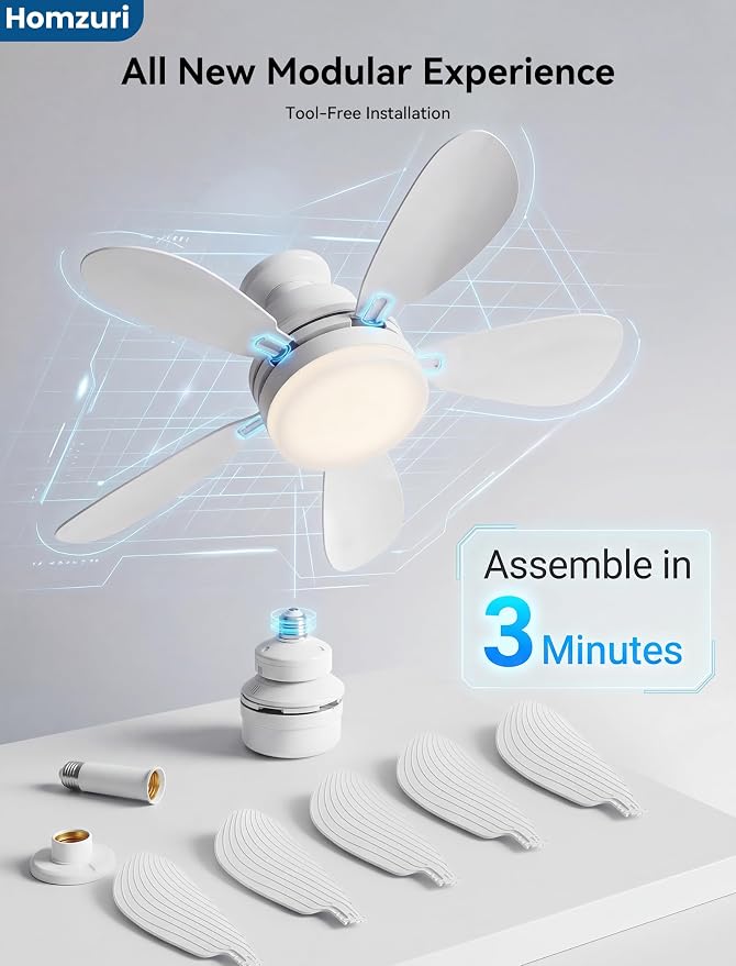 20.5 Inch Ceiling Fans with Lights and Remote, Light Socket Fan 3CCT Dimmable Outdoor, 24DB Noiseless Flush Mount Ceiling Fan Night Light for Bedroom Living Room Patio and Kitchen, White