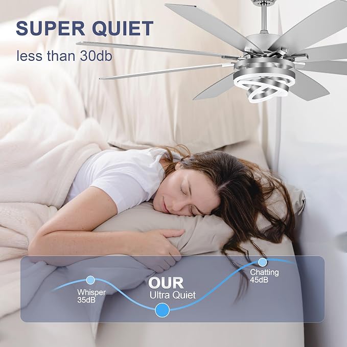 Bella Depot 72 Inch Large Ceiling Fan with Light, Modern Chandelier Fan with Remote APP Control, 6-Speed, Dimmable, Reversible, Timing Option - Ideal for Bedroom Living Room, Garage, and Covered Patio