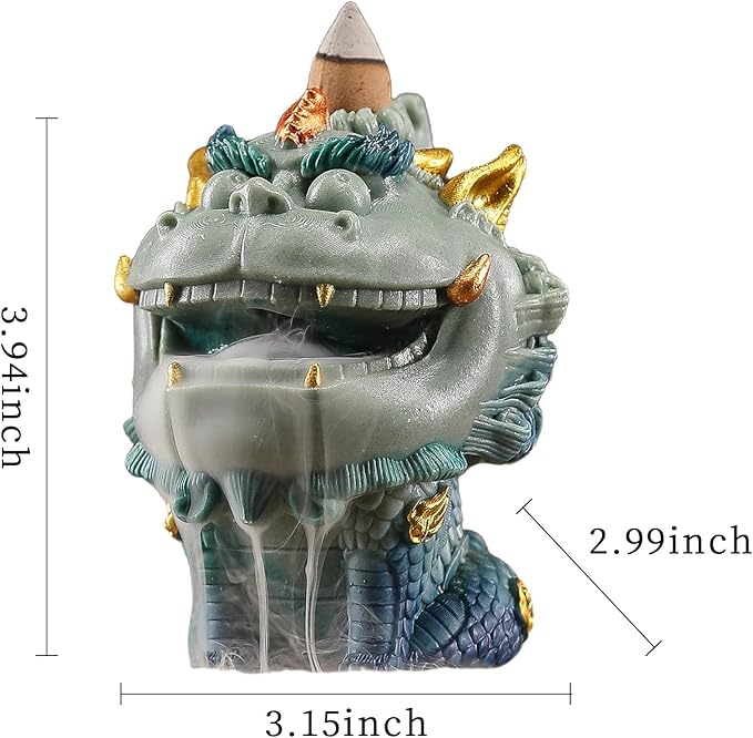 Backflow Incense Burner - Resin Tabletop Incense Holder for Cones, Fortune Dragon Statue Home Decor, Desktop Aromatherapy Ornament with Smoke Waterfall Effect for Living Room