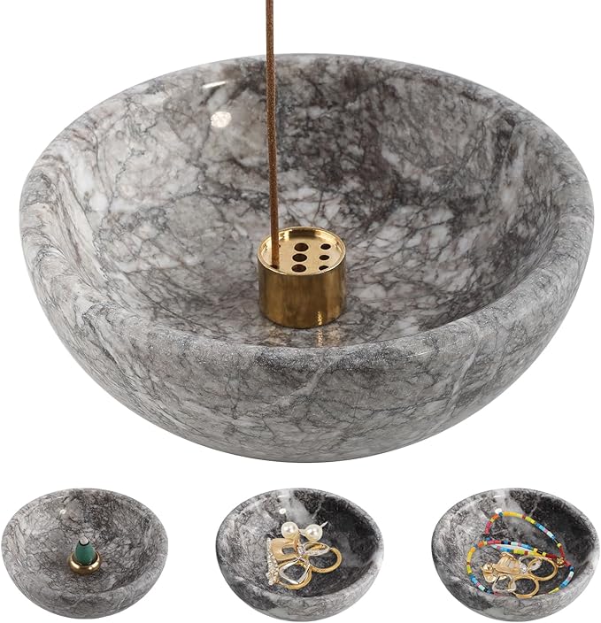Koville Moroccan Natural Marble Incense Holder, 5inch Incense Holders for Sticks, Sturdy Incense Burner Ash Catcher, Ideal for Meditation, Relaxing, Easy to Clean(Gris Lido)