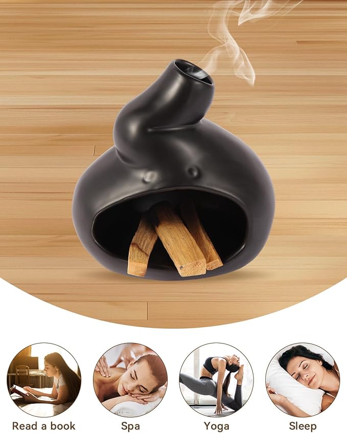 Handmade Ceramic Palo Santo Holder, Mini Ceramic Fireplace for sage, Ideal for Meditation and Altars – Durable Design for Sticks Burning, Unique Meditation Gift（Black）
