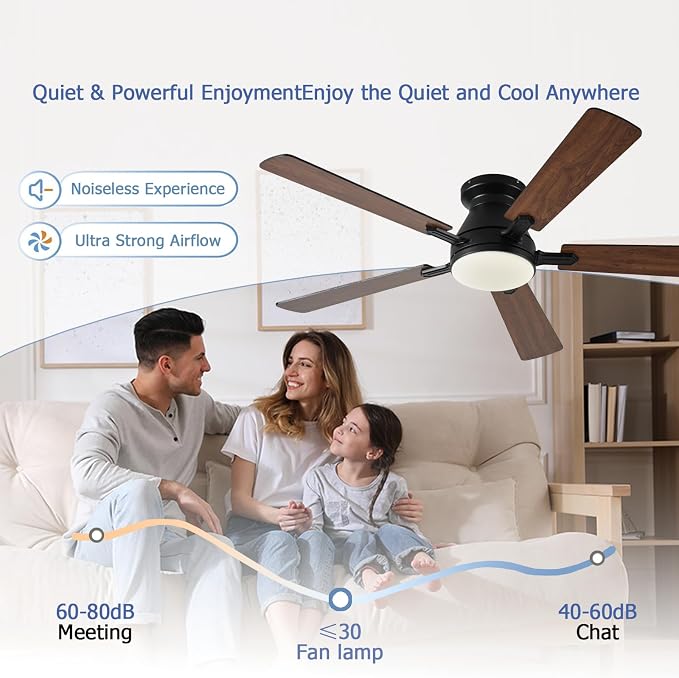 Ayaoty 54 inch Ceiling Fans with Lights and Remote, Low Profile Ceiling Fan with Light, Flush Mount, Reversible, 3CCT, Dimmable, Noiseless, White Ceiling Fan for Bedroom, Indoor/Outdoor Use