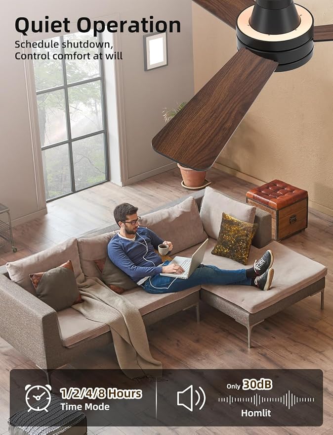 42" RGB Ceiling Fan with Light, Smart Fan Works with Alexa/Google Assistant/App, Flush Mount Ceiling Fan Light Music Sync, 6-Speed Quiet DC Motor, 4 CCT Dimmable Lighting for Living Room, Black