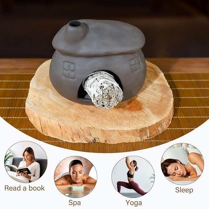 Mougigi Palo Santo Burner - Mini Tabletop Chiminea House Design, Smudge Bowl Holder for Sage & Incense Cones - Perfect for Meditation, Ash,Zen,Yoga, Spiritual Altars, Home Décor & Thoughtful Gifts