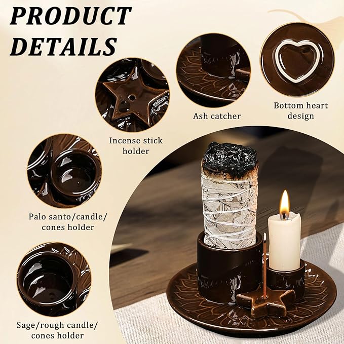 Comeon Palo Santo Holder, Backflow Incense Burner Holder Candle Holder Sage Burner Holder for Burning, Ceramic Incense Holder for Sticks for Meditation Yoga Room