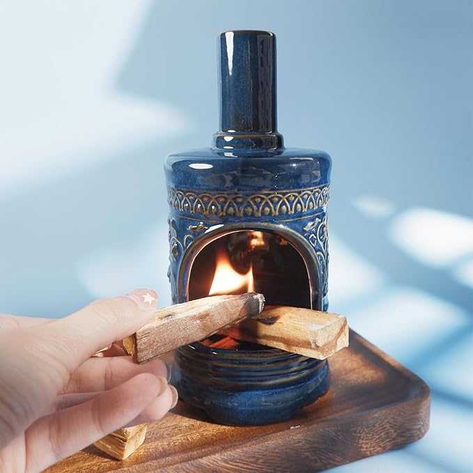 Mougigi Ceramic Bird & Flower Palo Santo Burner–Stylish Chiminea for Sage、Incense Cones and Candle, Perfect for Meditation, Yoga, Altar & Home Decor – Easy to Clean, Enhance Your Zen Experience