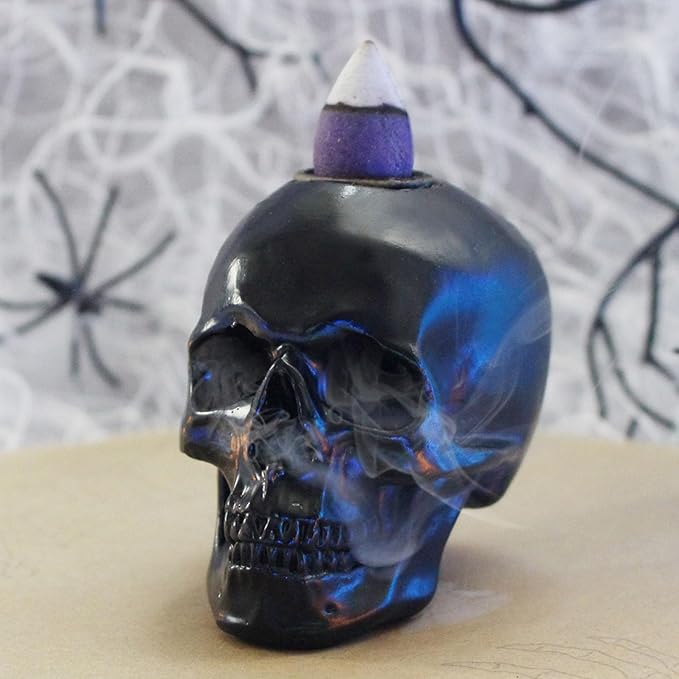 Skull Backflow Incense Burner Holder, Resin Skeleton Statue Aromatherapy Ornament, Goth Halloween Decoration