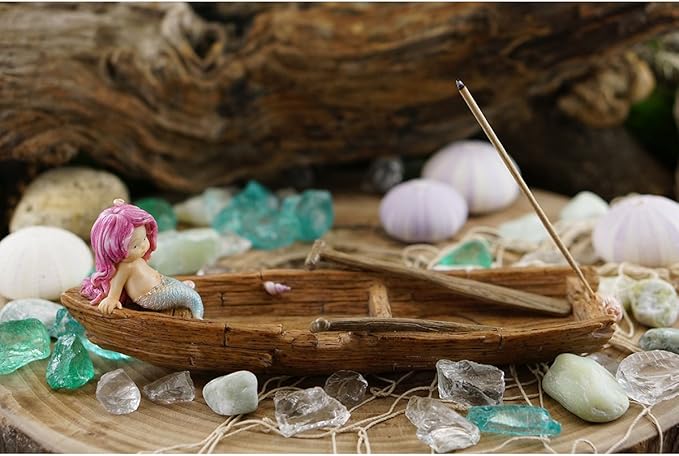 Top Collection Adorable Little Mermaid on Boat Incense & T-Light Candle Holder, 10.5"