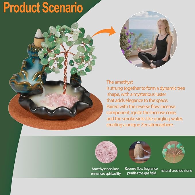 Dreamgirnh Backflow Incense Burner, Waterfall Incense Holder, Gemstone Money Tree Home Decoration, Office Desk Accessories for Women, House Warming Gifts New Home Fathers Day Dad Gifts