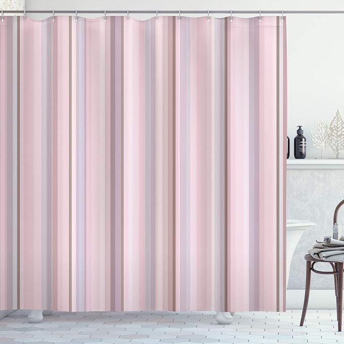 Ambesonne Stripes Shower Curtain, Abstract Ocean Inspired Palette Lines Geometrical Image Illustration, Cloth Fabric Bathroom Decor Set with Hooks, 70" Long, Pale Eggshell