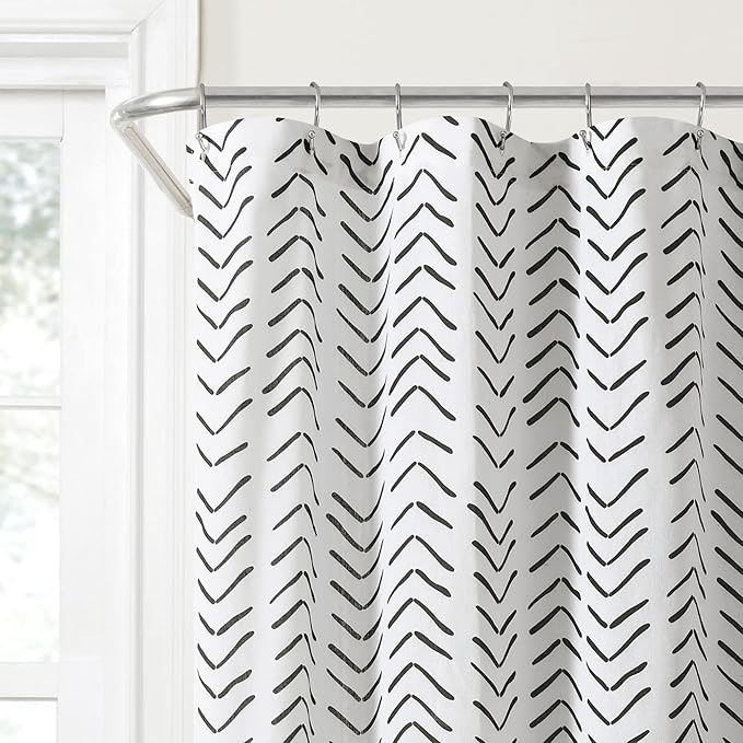 Lush Decor Hygge Modern Arrow Linen Look Shower Curtain, 72" X 72", Black & White