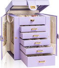AKOZLIN 6-Tier Jewelry Box Organizer Functional 5 Drawers Leather Jewelry Storage Case for Women Girls Ring Necklace Earring Bracelet Holder Organizer with Mirror Purple Regular