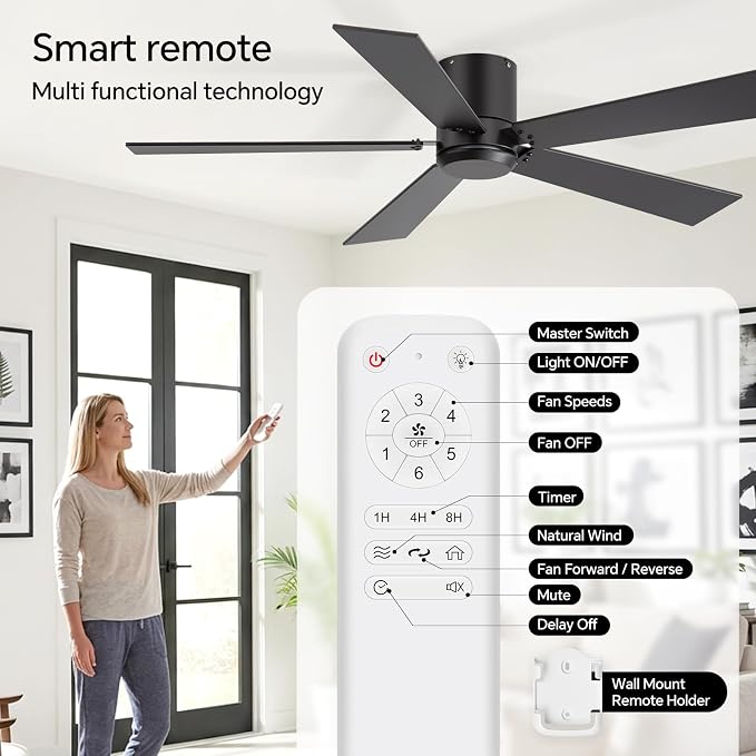 ZYD 2 Pack Ceiling Fan No Light, 42 inch Black Ceiling Fan with Light and Remote Control, Quiet Reversible DC Motor, Noiseless, Ceiling Fan for Bedroom, Farmhouse, Indoor/Outdoor Use