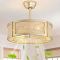 20" Boho Ceiling Fans with Lights, Rattan Fandelier Ceiling Fan with Light Remote Control with Caged 6 Speeds for Bedroom, Nursery, Living Room (Gold)