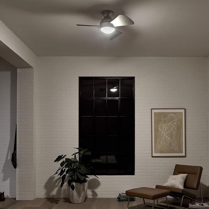 Kichler Sola 34" LED Indoor Outdoor Ceiling Fan in Brushed Nickel, 3-Blade, 3000K, (34" W x 11" H), 330150NI