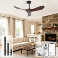 Outdoor Ceiling Fan Without Light, 42Inch Smart Ceiling Fan with Remote & Voice Control for Compatible with Alexa/Google, 3-Blade Wood Fan, Quiet DC Motor, 6 Speeds for Patio, Porch, Farmhouse