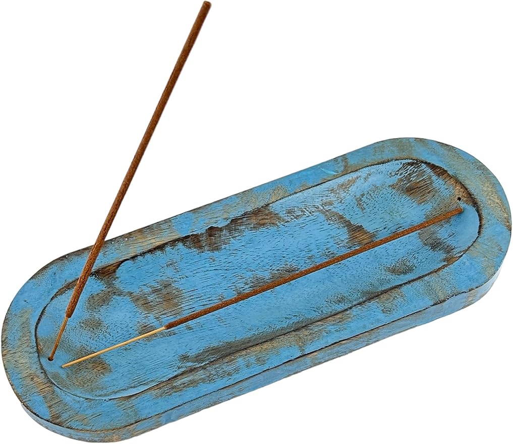 Handcarved Wooden Incense Holder, Insence Ash Catcher, Insense Stick Holder for Table Decorations, Wooden Incense Tray for Sticks - Gift for Housewarming (Round Shape)