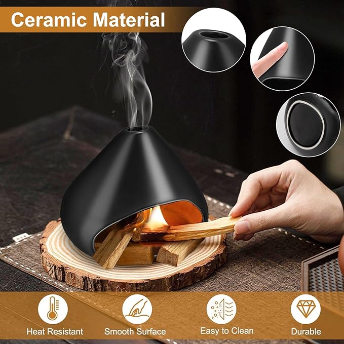 EEEKit Chiminea Clay Incense Dish, Palo Santo Holder Incense Burner with Chiminea, Sage and Palo Santo Stick Burn for Meditation Yoga
